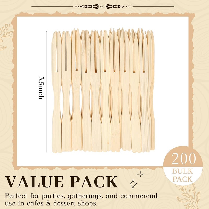 YANPROG Bamboo Mini Forks Disposable Forks for Appetizers 3.5" Small Forks Appetizer Forks for Fruit,Cocktail Forks for Parties, Weddings(200Pcs) - Image 3